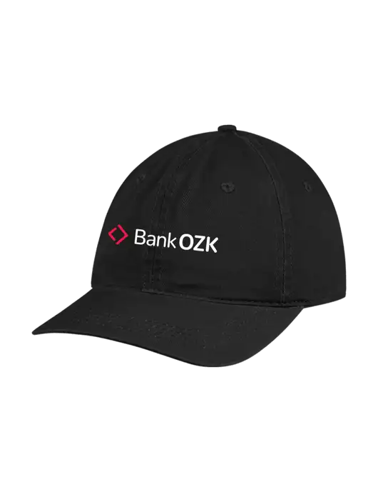 Garment Washed Unstructured Twill Black Cap w/Bank OZK Logo