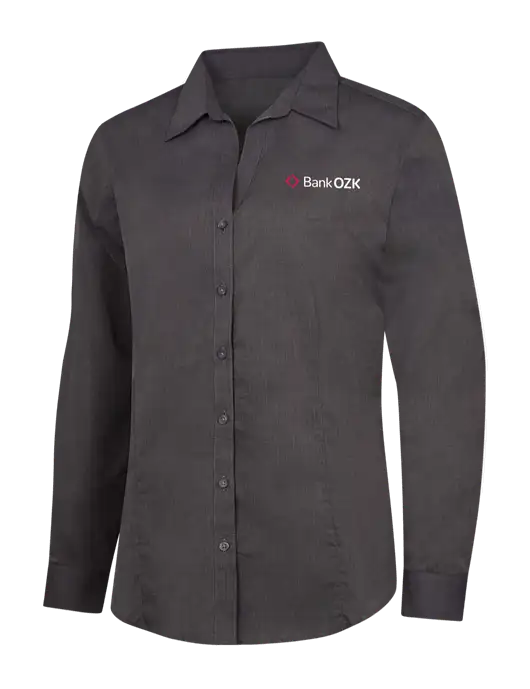 Womens Soft Black Crosshatch Easy Care Shirt w/Bank OZK Logo