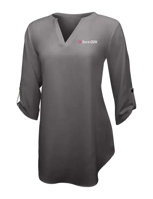 Dark Grey Womens 3/4 Sleeve Tunic Blouse w/Bank OZK Logo