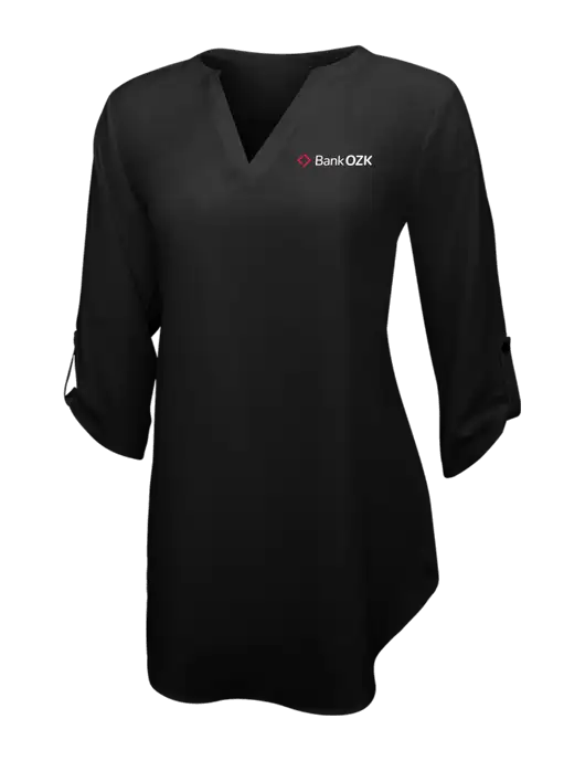 Womens Black 3/4 Sleeve Tunic Blouse w/Bank OZK Logo