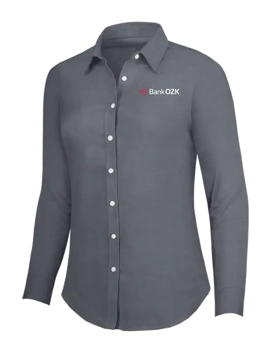 Dark Grey Womens SuperPro Oxford Shirt w/Bank OZK Logo