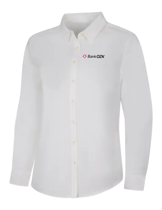 Womens White Long Sleeve Superpro React Twill Shirt w/Bank OZK Logo