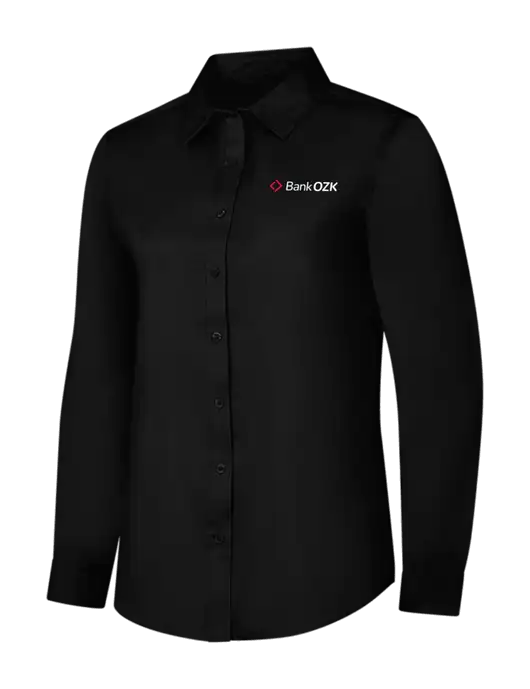 Womens Black Long Sleeve Superpro React Twill Shirt w/Bank OZK Logo