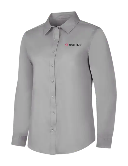 Light Grey Womens Long Sleeve Superpro React Twill Shirt w/Bank OZK Logo
