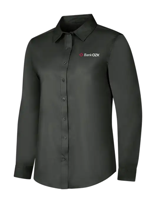 Dark Grey Womens Long Sleeve Superpro React Twill Shirt w/Bank OZK Logo
