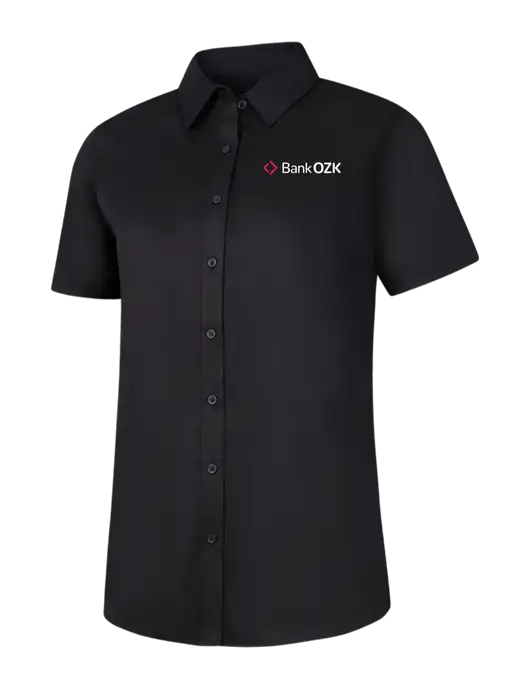 Womens Black Short Sleeve Superpro React Twill Shirt w/Bank OZK Logo