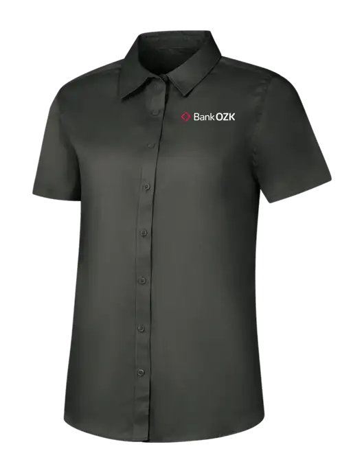 Womens Dark Grey Short Sleeve Superpro React Twill Shirt w/Bank OZK Logo