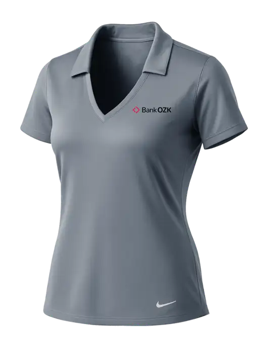 NIKE Medium Grey Womens Dri-Fit Vertical Mesh Polo w/Bank OZK Logo