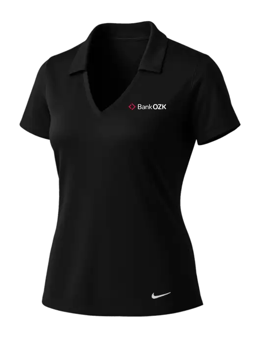NIKE Black Womens Dri-Fit Vertical Mesh Polo w/Bank OZK Logo