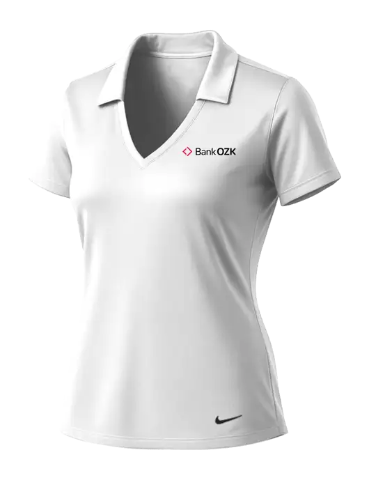 NIKE White Womens Dri-Fit Vertical Mesh Polo w/Bank OZK Logo