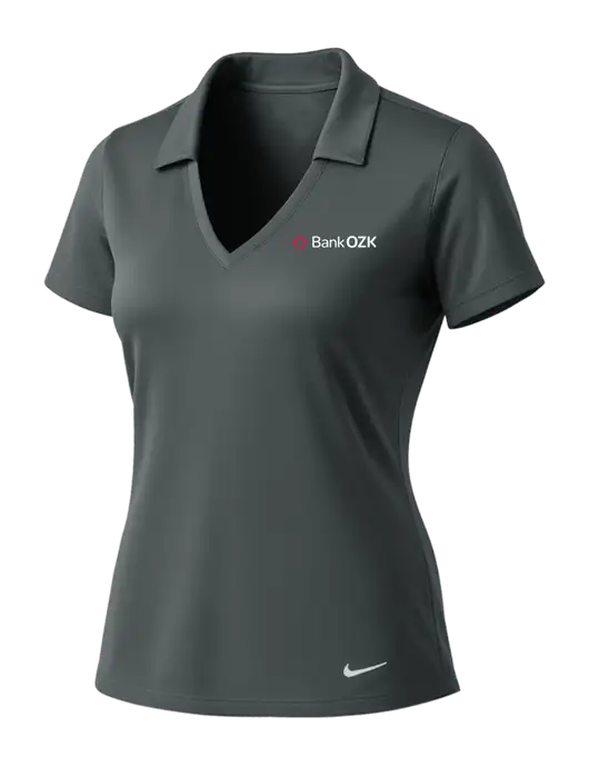 NIKE Dark Grey Womens Dri-Fit Vertical Mesh Polo w/Bank OZK Logo