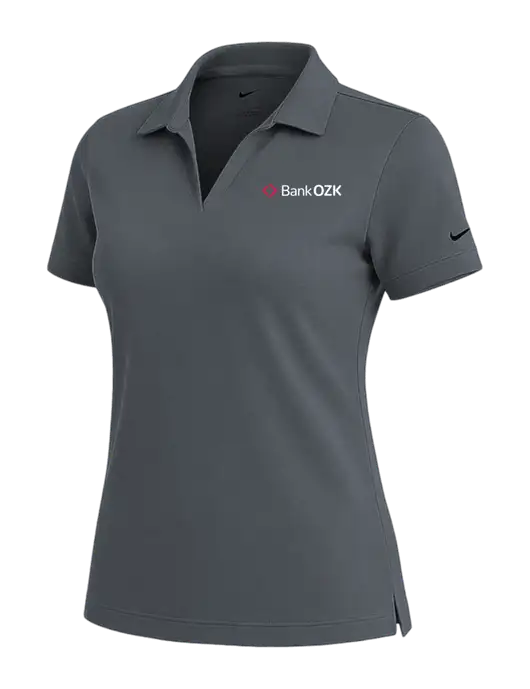 NIKE Dark Grey Womens Dri-Fit Micro Pique Polo w/Bank OZK Logo
