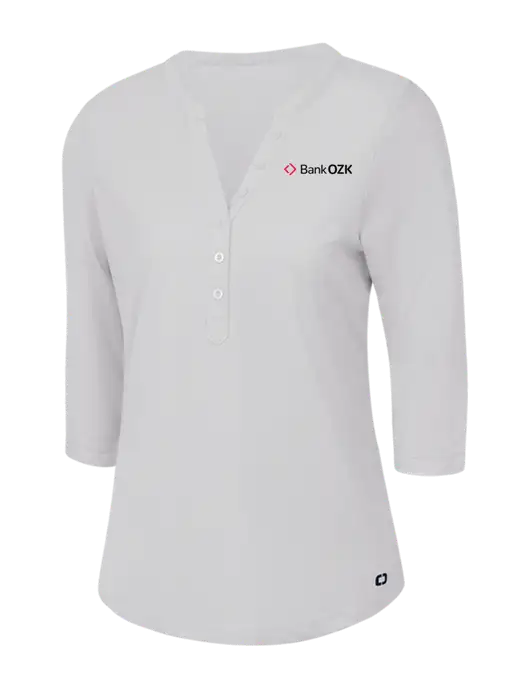 OGIO Bright White Jewel Henley w/Bank OZK Logo