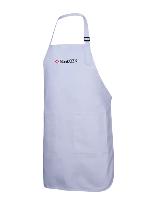 Full-Length White Apron With Pockets w/Bank OZK Logo