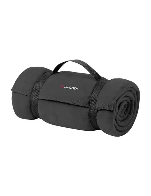 Casual Midnight Heather Fleece Blanket With Strap w/Bank OZK Logo