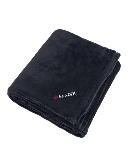Oversized Deep Black Ultra Plush Blanket w/Bank OZK Logo
