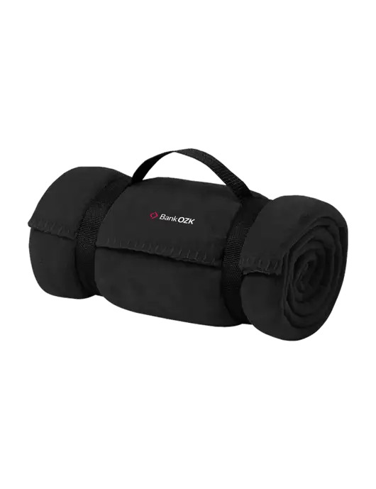 Casual Black Fleece Blanket With Strap w/Bank OZK Logo