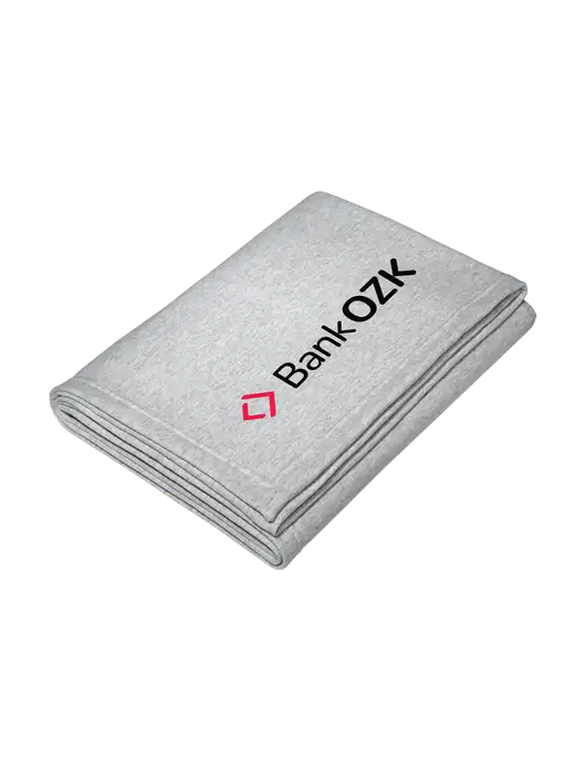 Core Light Grey Heather Fleece Sweatshirt Blanket w/Bank OZK Logo