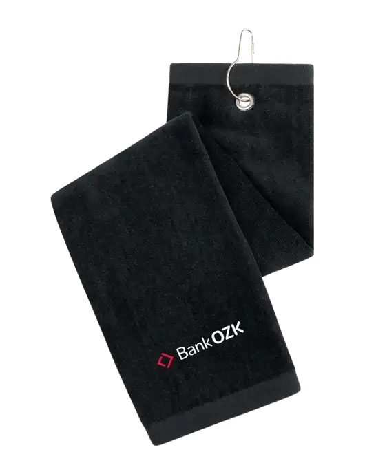 Black Tri-Fold Golf Towel with Grommet w/Bank OZK Logo