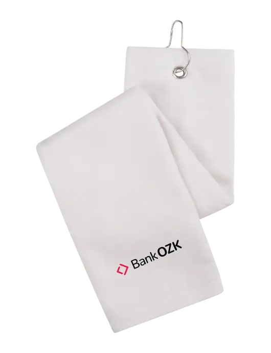 White Tri-Fold Golf Towel with Grommet w/Bank OZK Logo