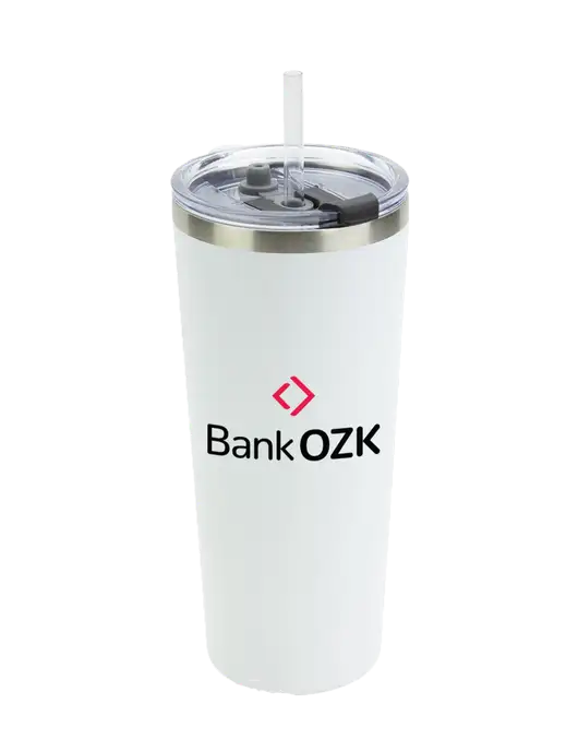 Brighton White 20 oz Insulated Tumbler & Straw w/Bank OZK Logo