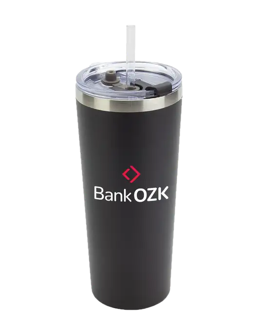 Brighton Black 20 oz Insulated Tumbler & Straw w/Bank OZK Logo