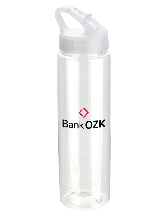Buddy Clear 32 oz PET Bottle with Flip Lid w/Bank OZK Logo