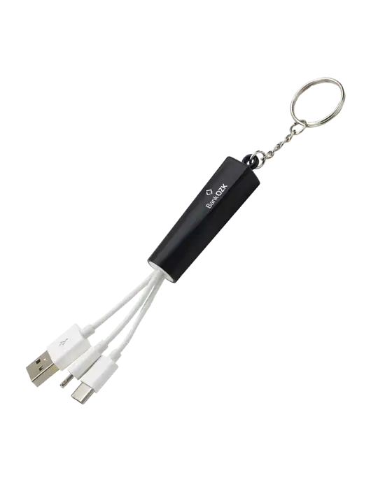 Black Light-Up Charging Cable with Key Ring w/Bank OZK Logo