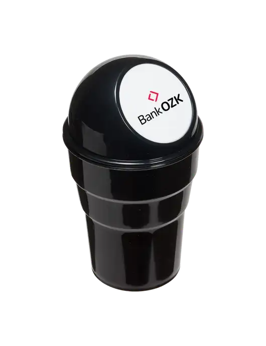 Black Car Cup Holder Trash Can w/Bank OZK Logo