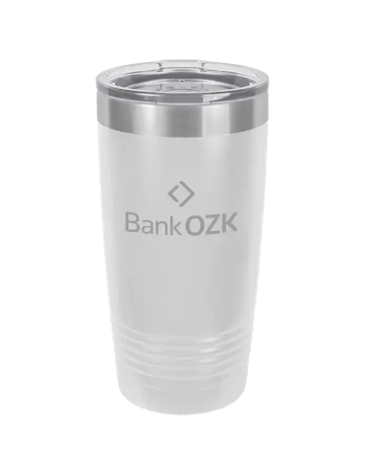 Polar Camel 20 oz Powder Coated White Vacuum Insulated Tumbler  w/Bank OZK Logo