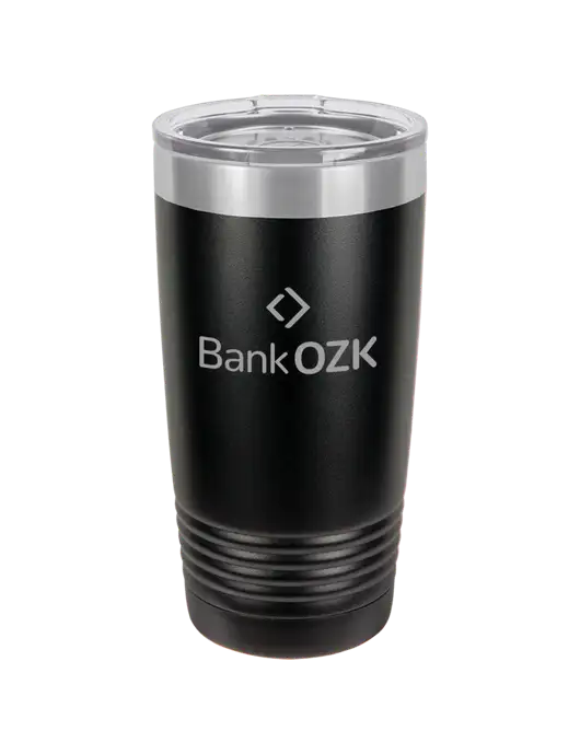 Polar Camel 20 oz Powder Coated Black Vacuum Insulated Tumbler w/Bank OZK Logo