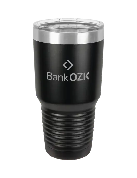 Polar Camel 30 oz Powder Coated Black Vacuum Insulated Tumbler w/Bank OZK Logo