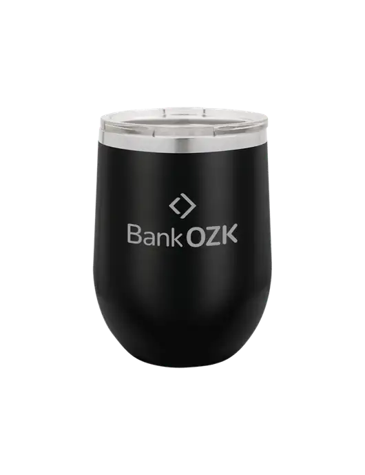 Polar Camel 12 oz Powder Coated Black Vacuum Insulated Stemless Wine Tumbler w/Bank OZK Logo