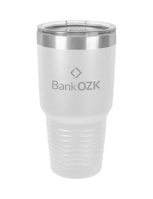 Polar Camel 30 oz Powder Coated White Vacuum Insulated Tumbler  w/Bank OZK Logo