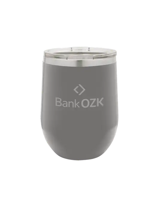 Polar Camel 12 oz Powder Coated Grey Vacuum Insulated Stemless Wine Tumbler w/Bank OZK Logo