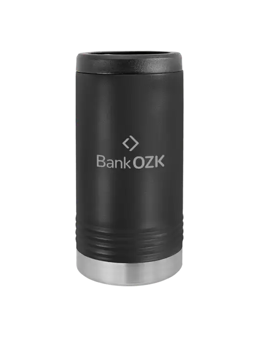 Polar Camel Powder Coated Black Vacuum Insulated Slim Beverage Holder w/Bank OZK Logo