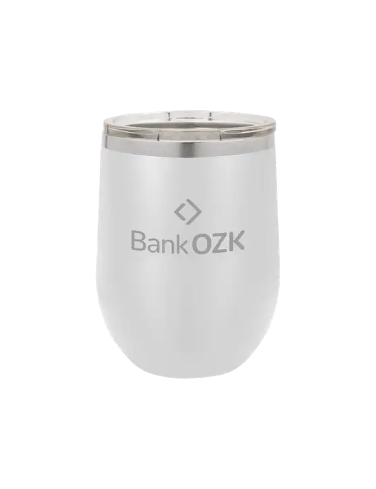 Polar Camel 12 oz Powder Coated White Vacuum Insulated Stemless Wine Tumbler w/Bank OZK Logo