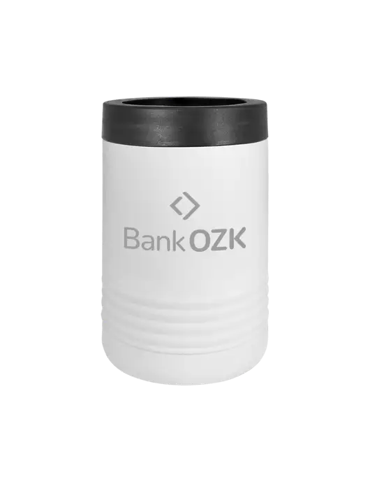 Polar Camel 12 oz Powder Coated White Vacuum Insulated Beverage Holder w/Bank OZK Logo