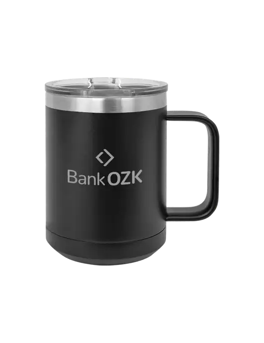 Polar Camel 15 oz Powder Coated Black Vacuum Insulated Mug with Slider Lid w/Bank OZK Logo