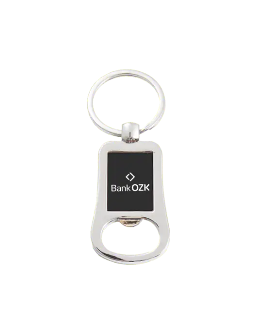 Silver & Black Bottle Opener Keychain w/Bank OZK Logo