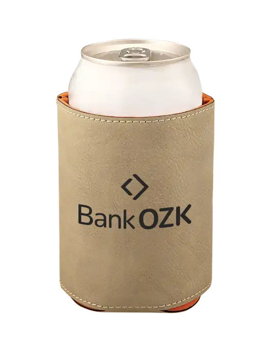 Tan Leatherette Beverage Holder w/Bank OZK Logo