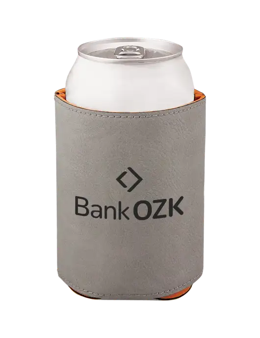 Grey Leatherette Beverage Holder w/Bank OZK Logo