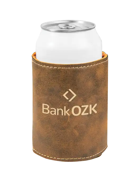 Rustic Leatherette Beverage Holder w/Bank OZK Logo