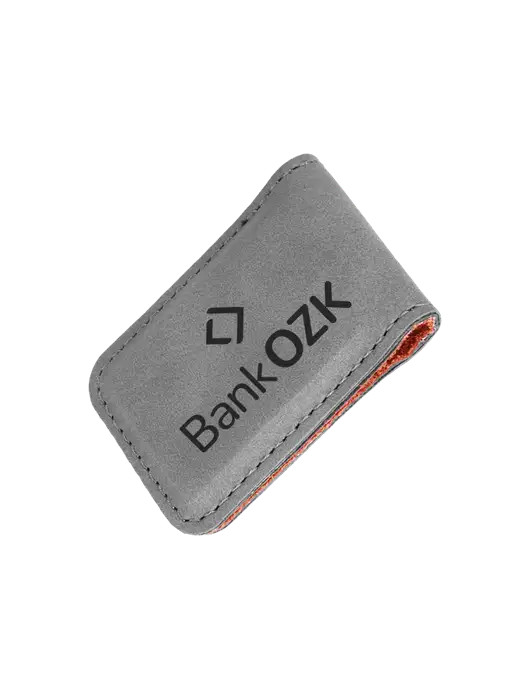 Gray Leatherette Money Clip w/Bank OZK Logo