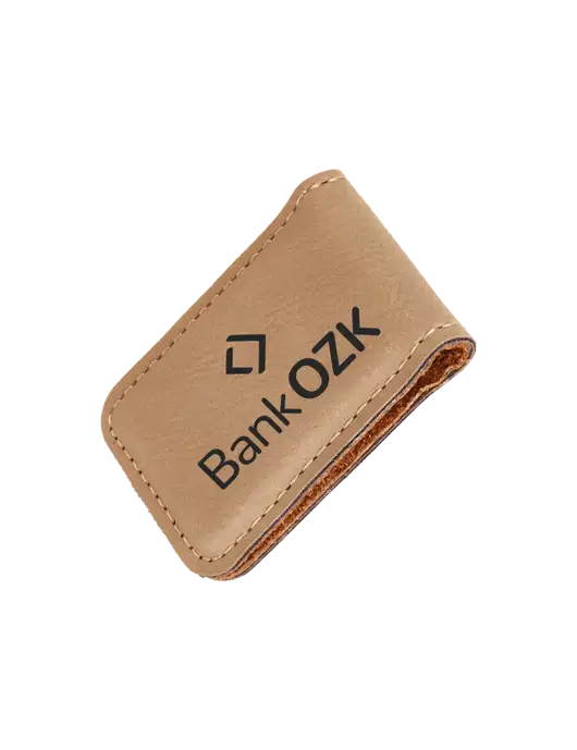 Tan Leatherette Money Clip w/Bank OZK Logo