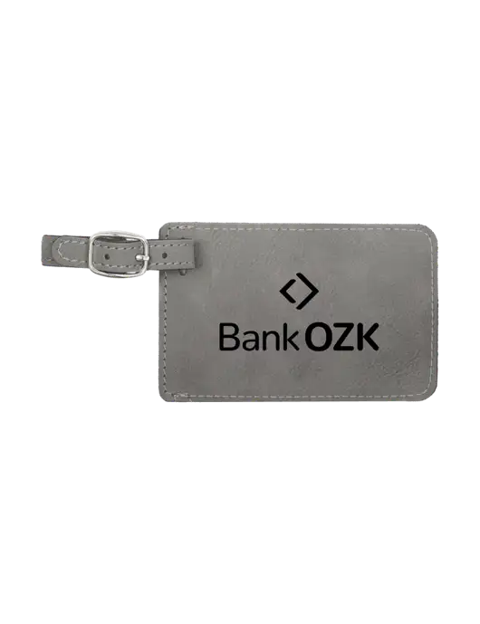Grey Leatherette Luggage Tag w/Bank OZK Logo