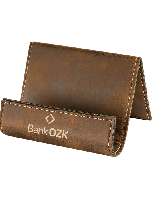 Rustic Leatherette Card & Phone Holder w/Bank OZK Logo