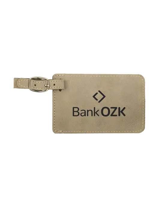 Tan Leatherette Luggage Tag w/Bank OZK Logo