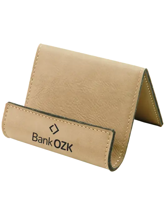 Tan Leatherette Card & Phone Holder w/Bank OZK Logo