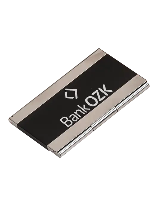 Black 3.75 x 2.5 Business Card Holder w/Bank OZK Logo